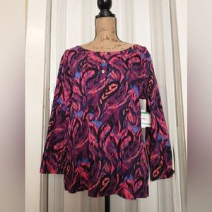Long Sleeve Pink Purple Blue Patterned Anne Klein Sport Top